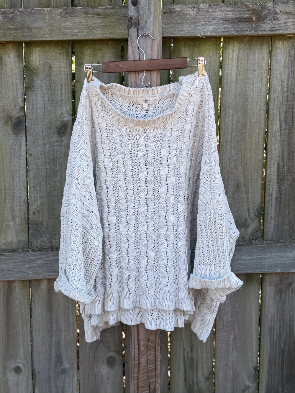 Umgee Cream Cable Knit Scoop Neck Sweater
